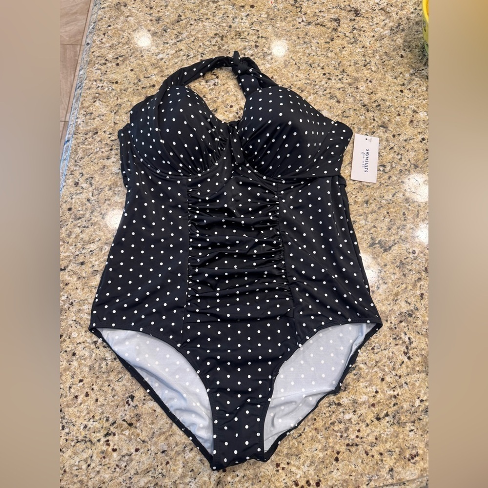 Swimsuits for All Black polka dot One-Piece Swimsuit  plus size 22 NEW